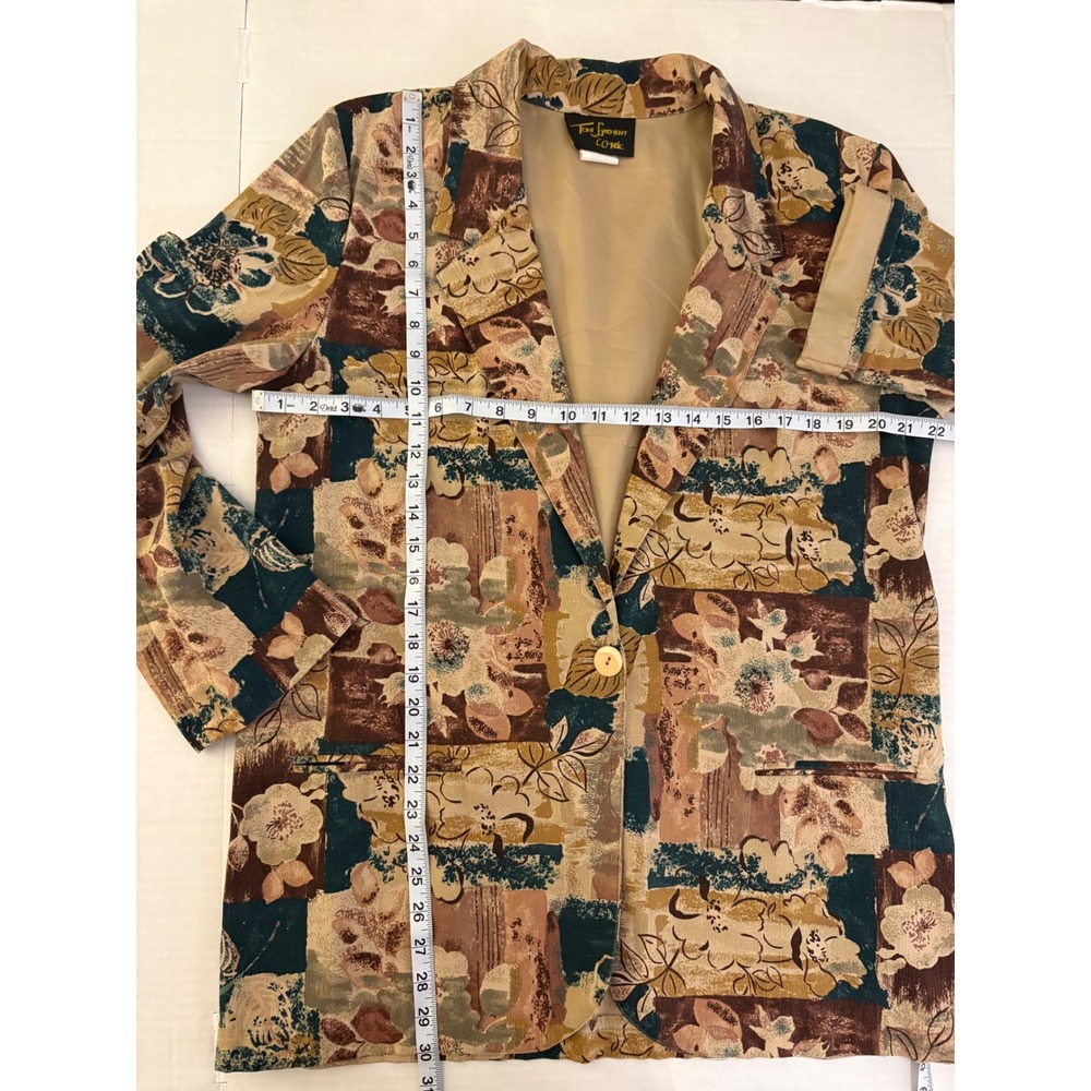Vintage 80s/90s Earth Tone Artistic Floral Abstract Collage Boho Blazer Medium - Picture 4 of 8